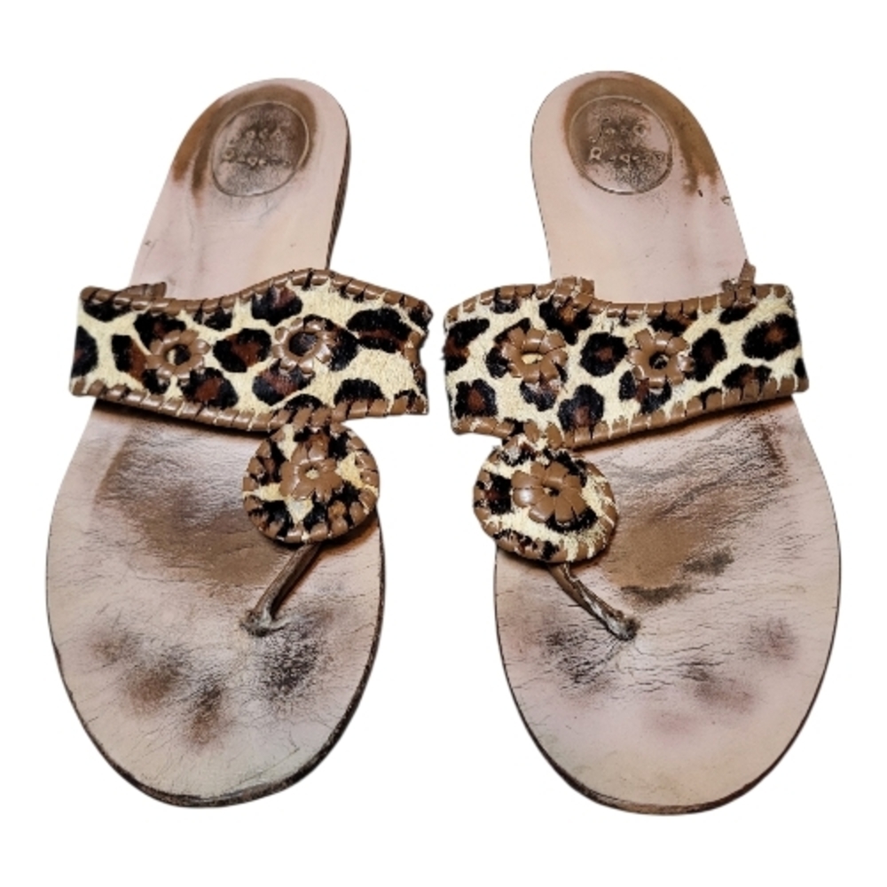 Jack Rogers Calf Hair Flat Sandals In Leopard Print - Size 9M - Picture 3 of 6